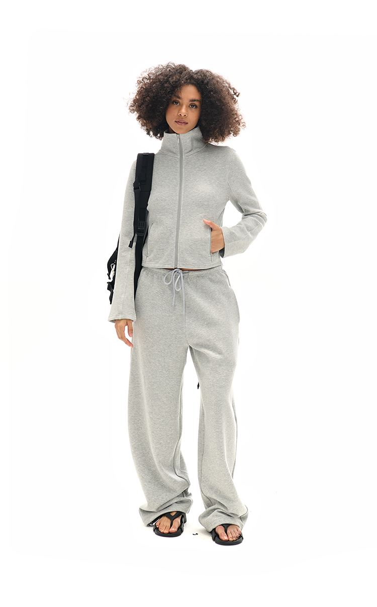 High Collar Zipper Sweatshirt And Sweatpants Set