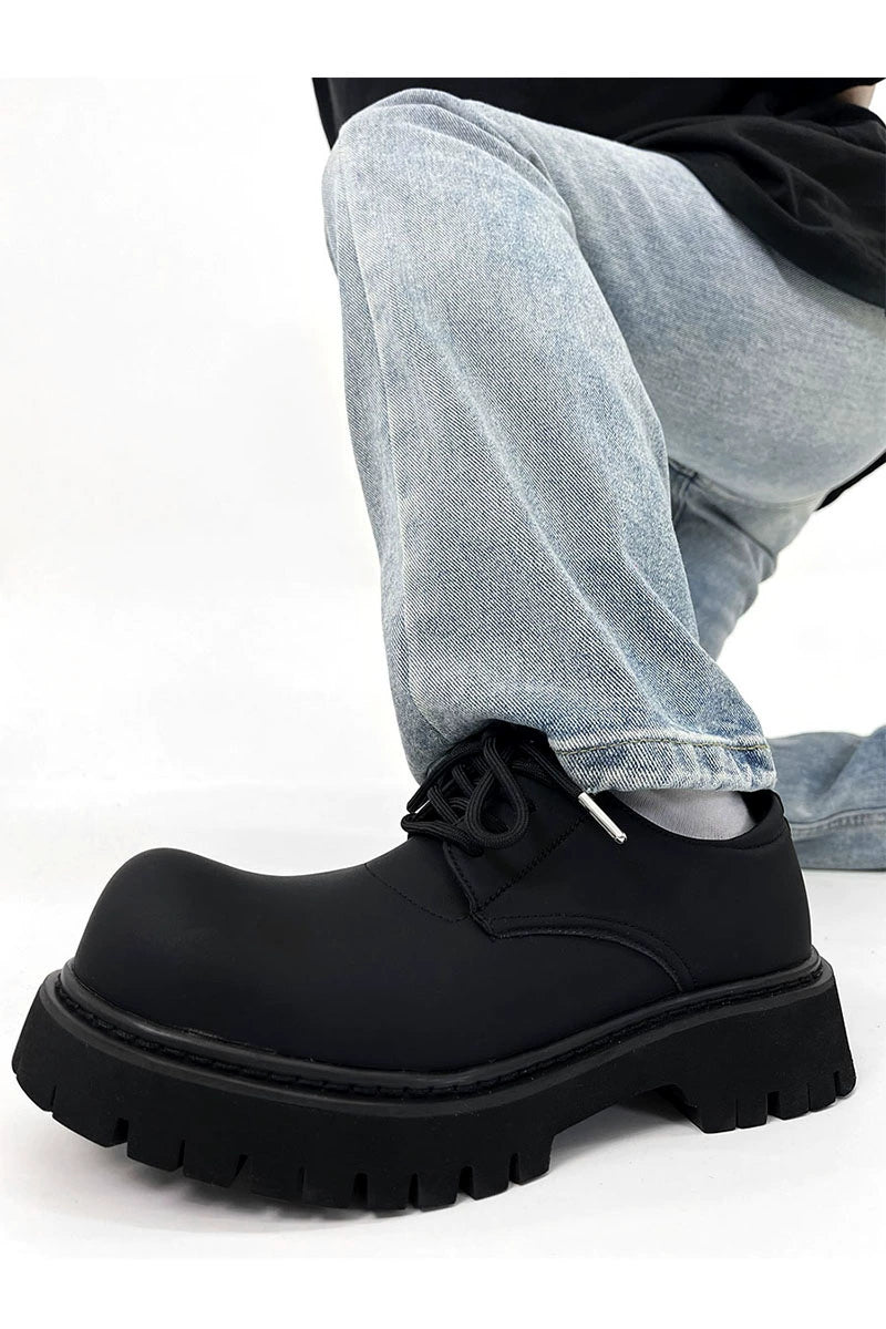 Chunky Black Matte and Glossy Platform Derby Shoes