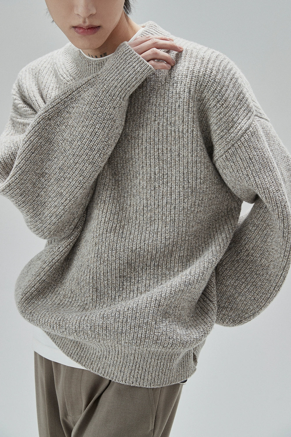 Wide-Sleeve Oversized Crew Neck Sweater