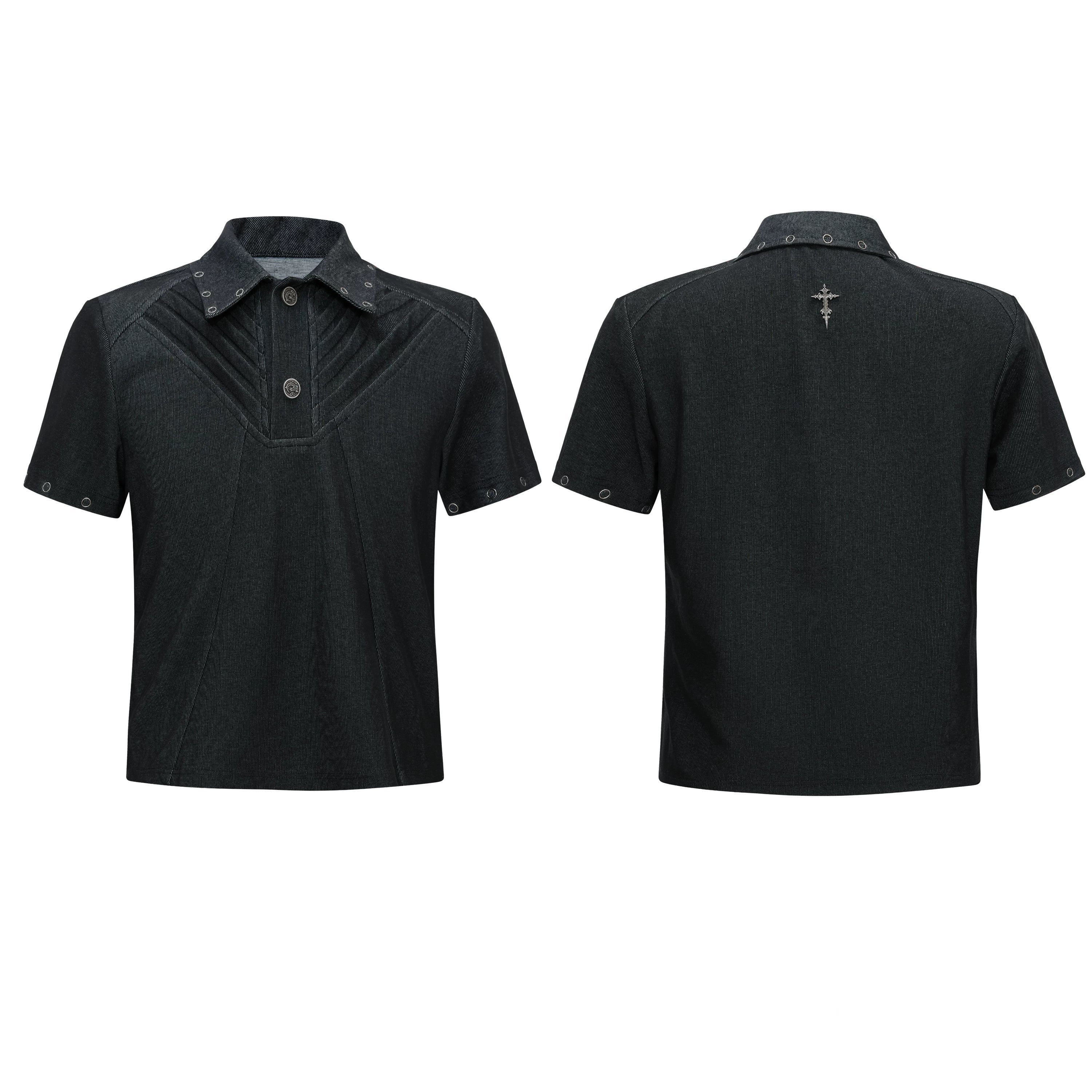 Grommet Collar Pleated Panel Polo Shirt