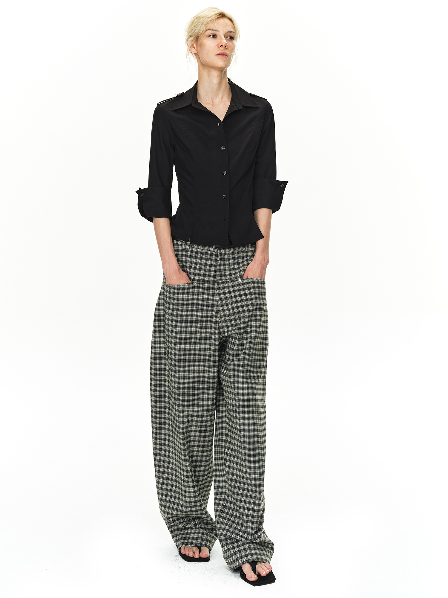 Grey and Black Checkered Loose Casual Pants