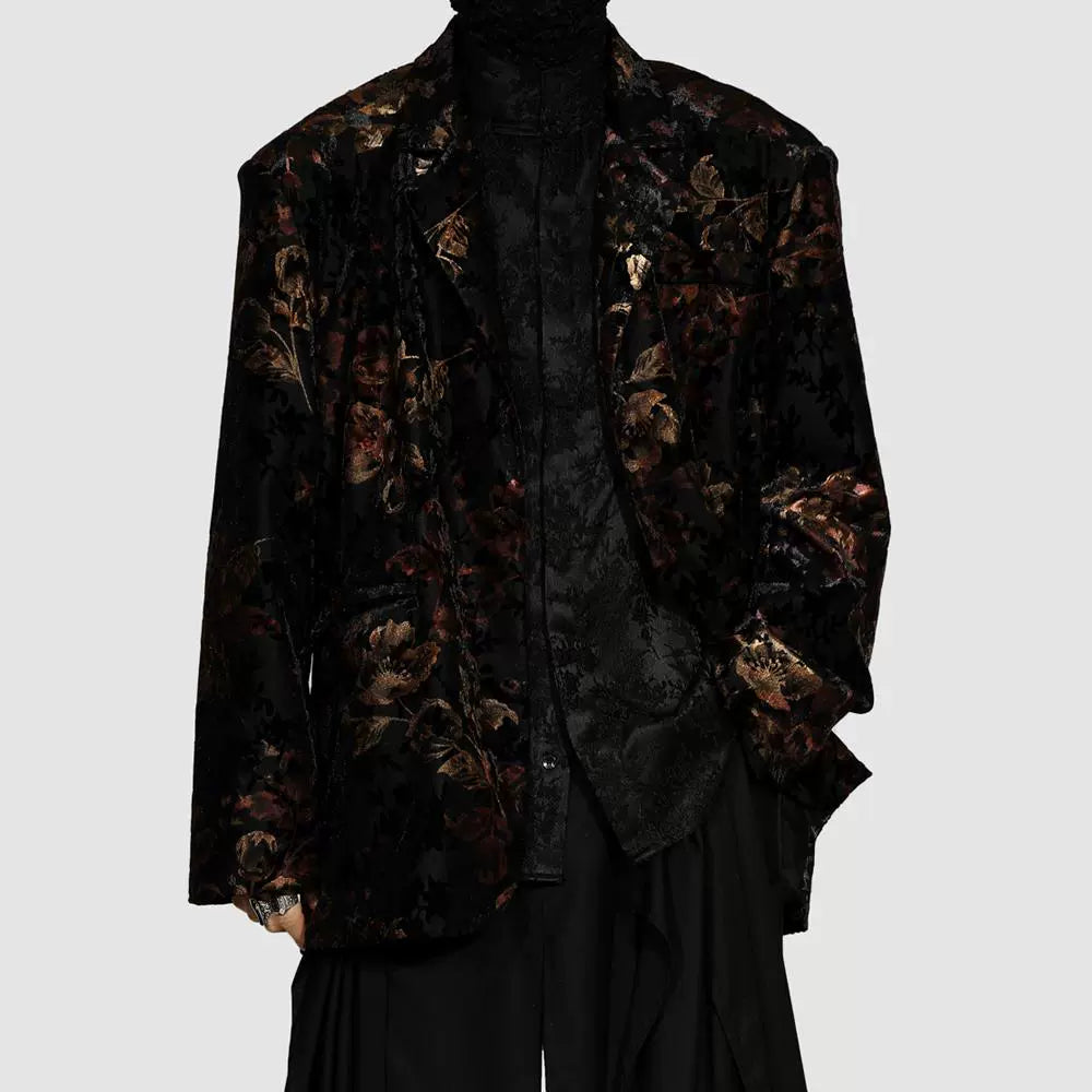 Black Floral Pattern Blazer