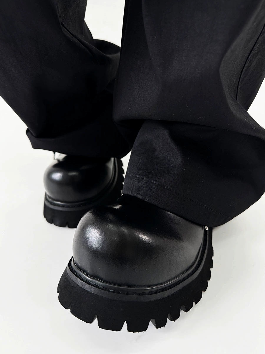 Chunky Black Leather Lug Sole Derby Shoes