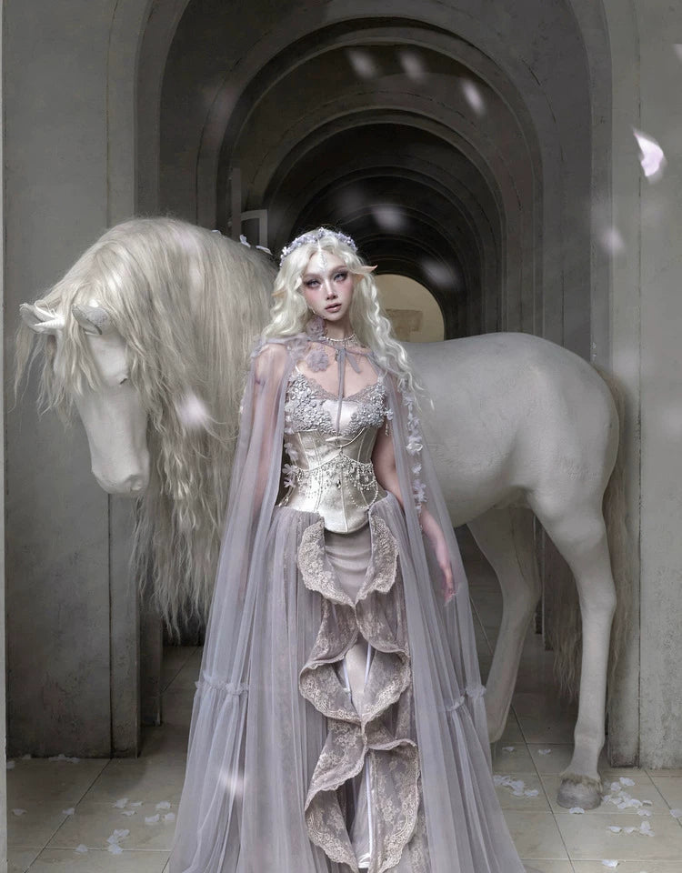 Lavender Embellished Tulle Cape