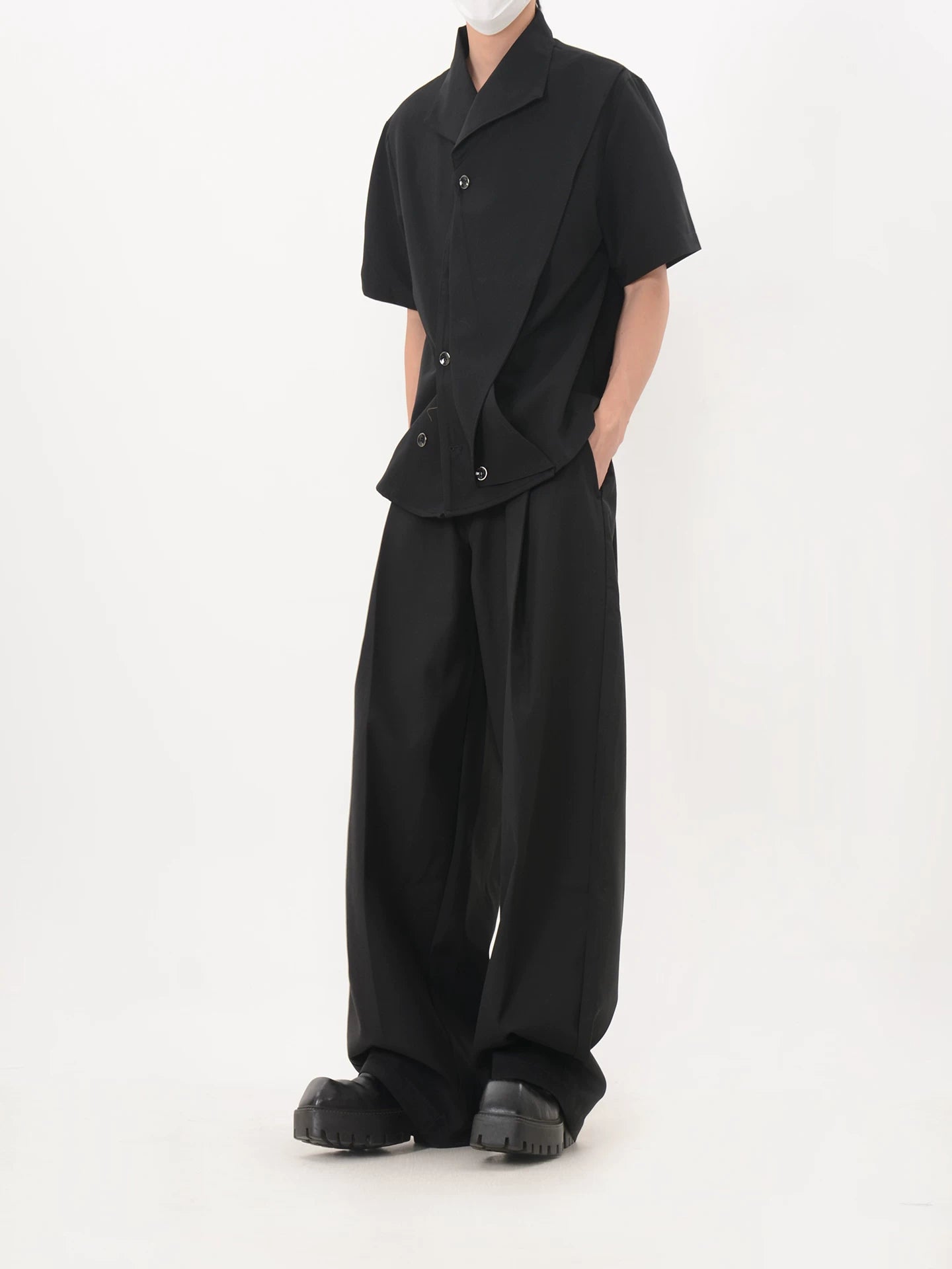 Asymmetric Cascade Button Shirt