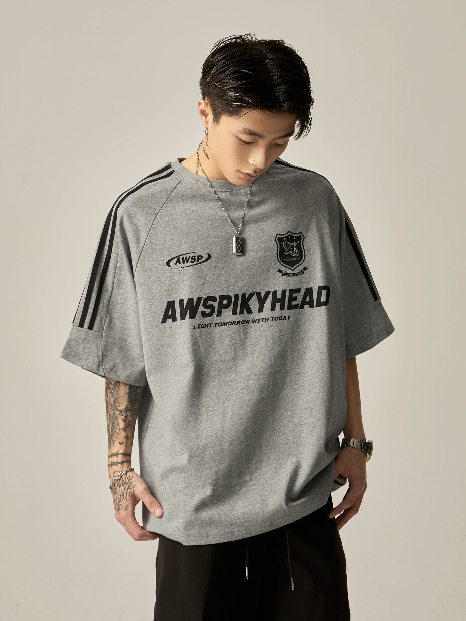 Oversized Grey Athletic Logo T-Shirt