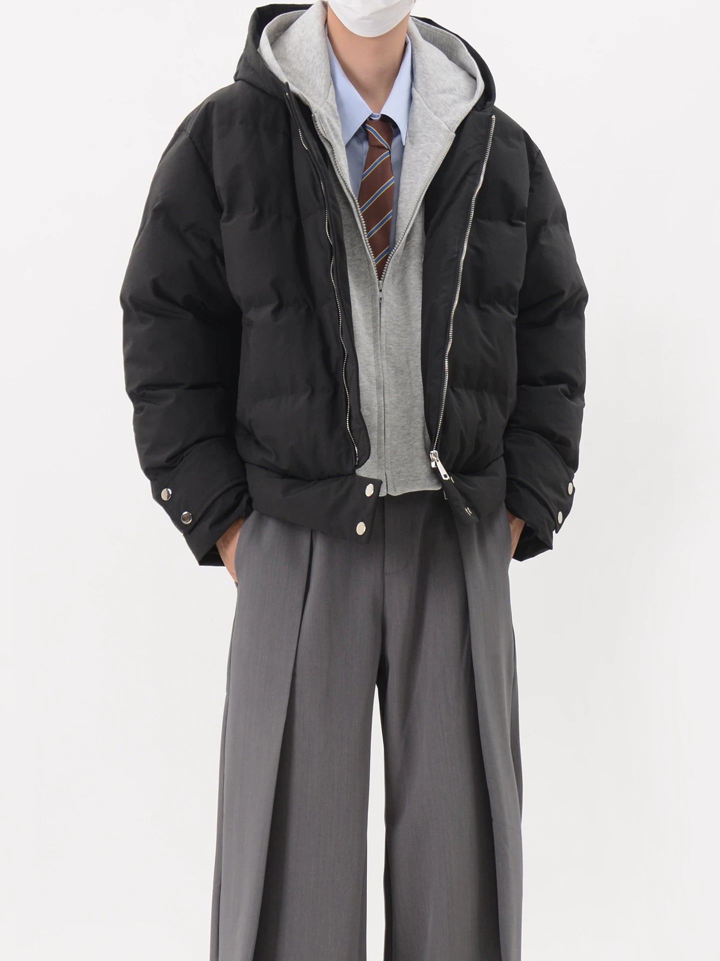 Oversized Hooded Puffer Jacket with Layered Insert