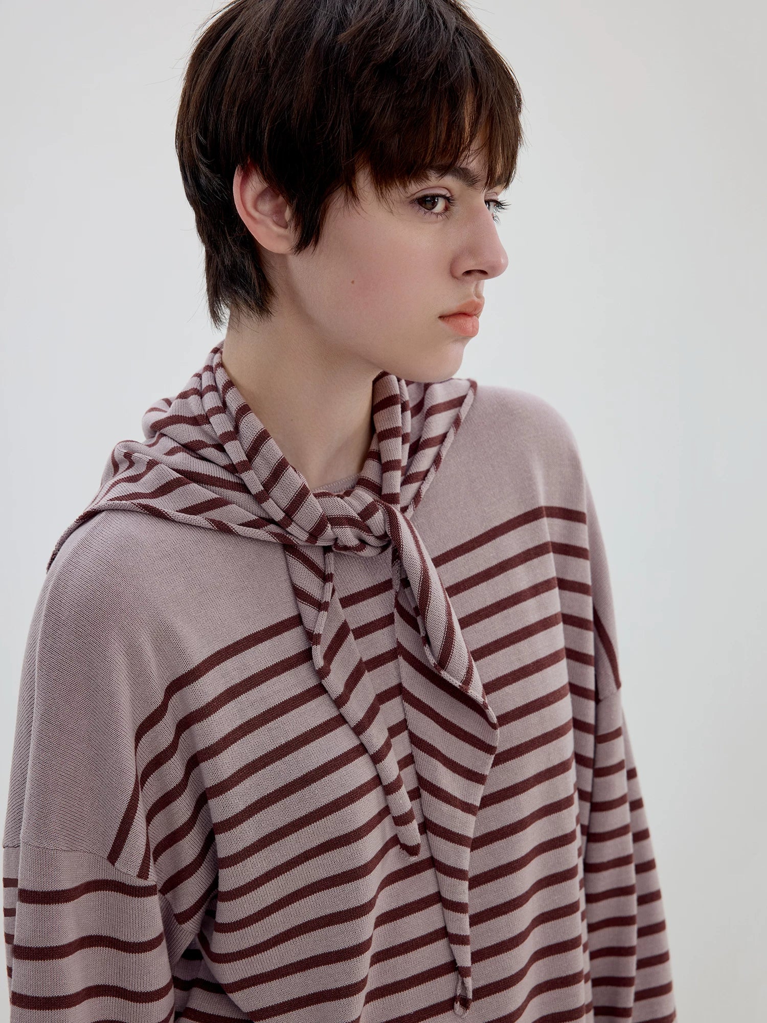 Striped Scarf-Neck Knit Top