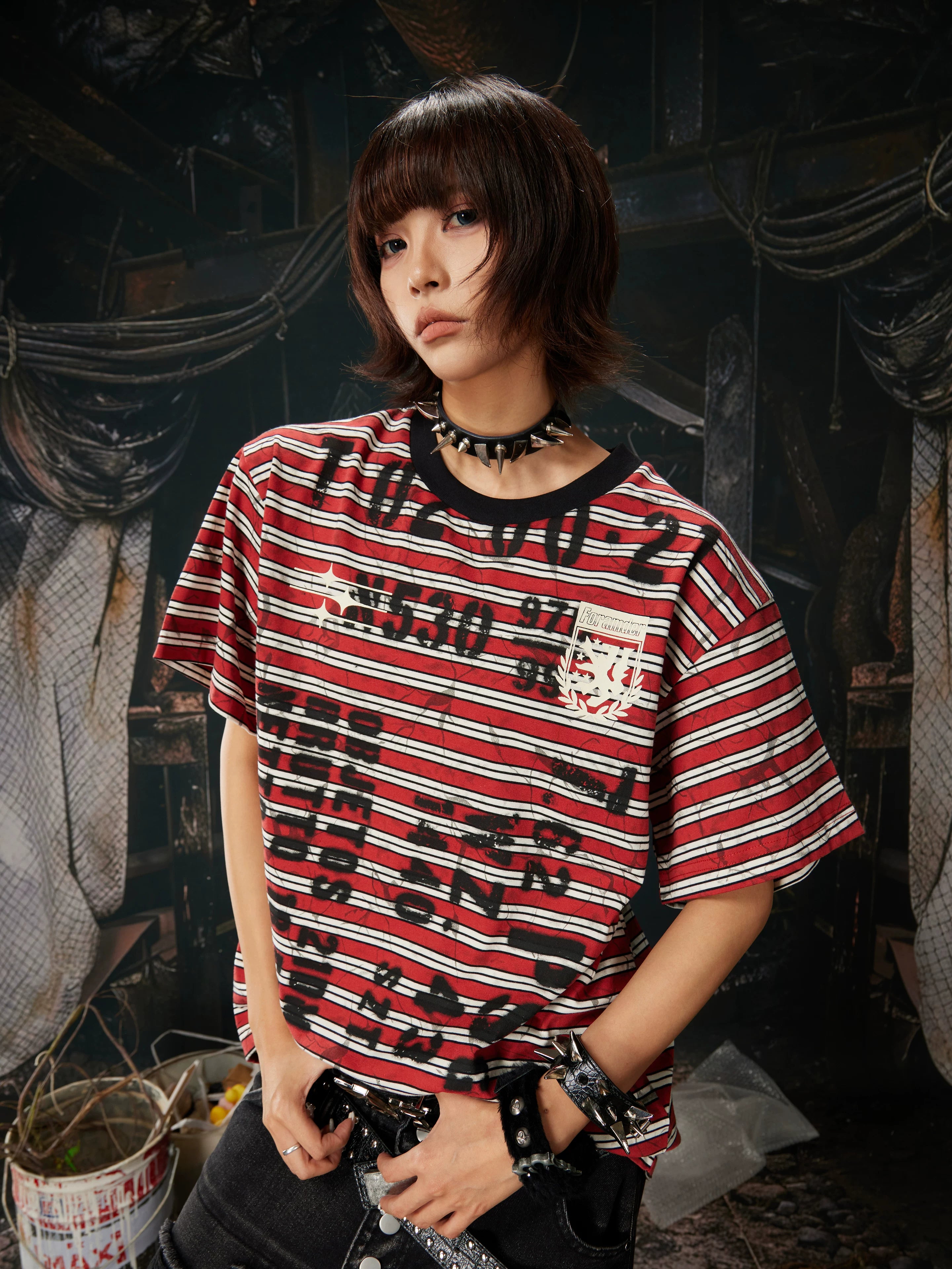 Cipher Stripe Graffiti Script Tee