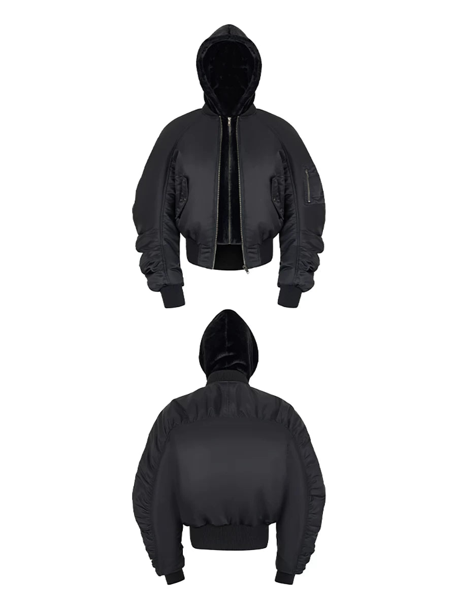 Obsidian Cocoon Hooded Bomber Jacket