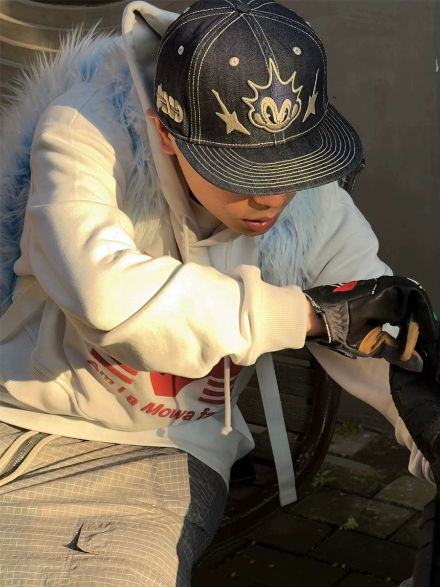 Cartoon Embroidered Denim Snapback Cap