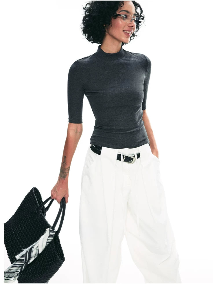 Ribbed Mock Neck Fitted Top