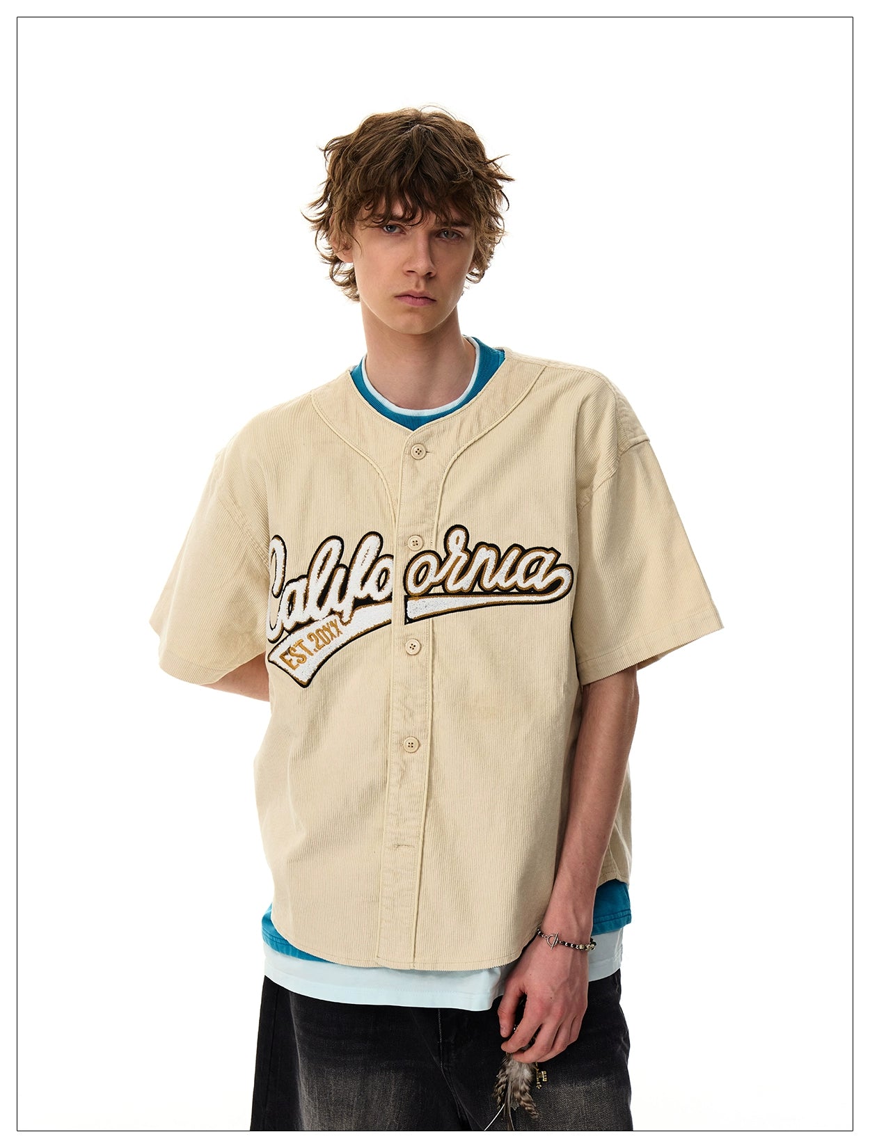 Cali Script Corduroy Baseball Shirt