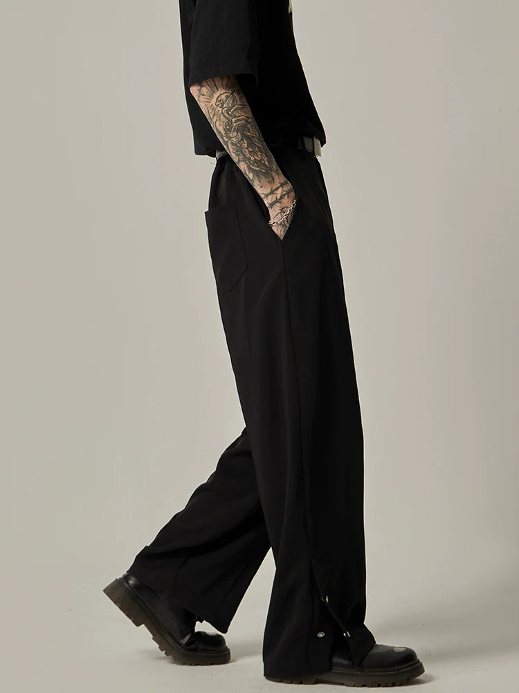 Wide-Leg Snap-Hem Dress Pants