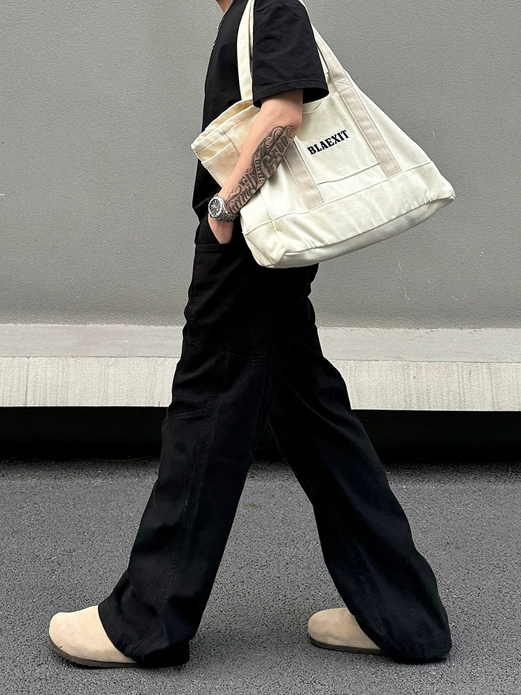 Obsidian Cargo Wide‑Leg Pants