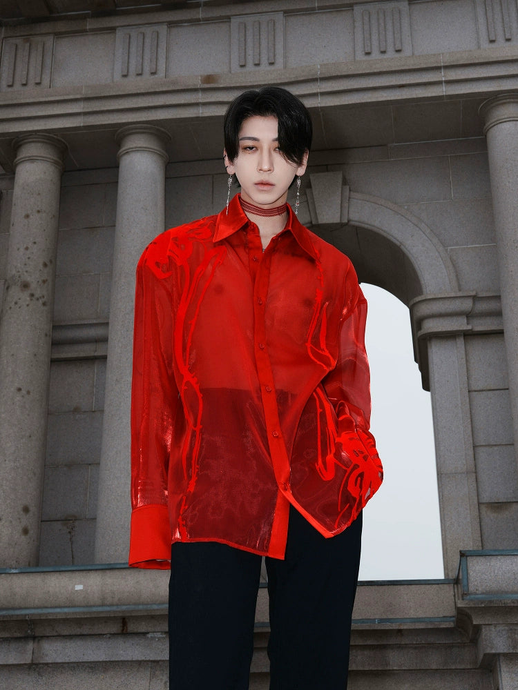 Red Sheer Glossy Statement Shirt