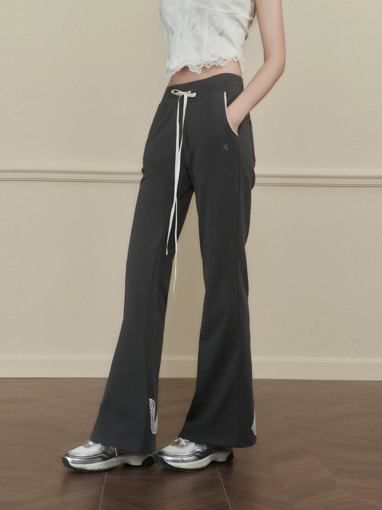 Flared Sweatpants with Ribbon Print Detail on Hem