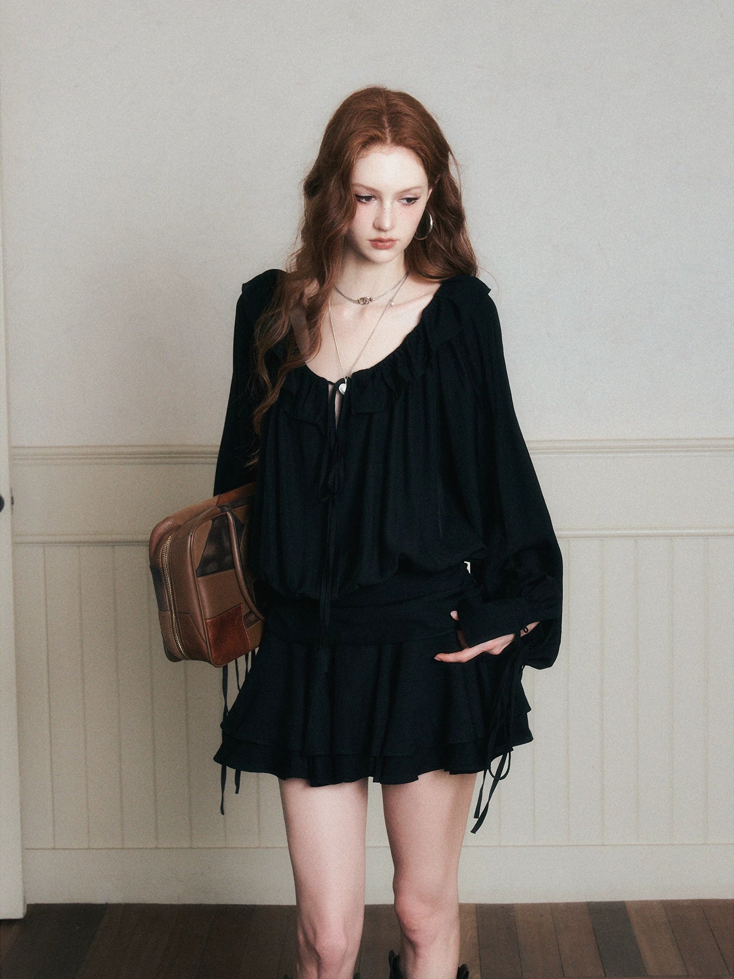 Midnight Ruffle Poet Mini Dress