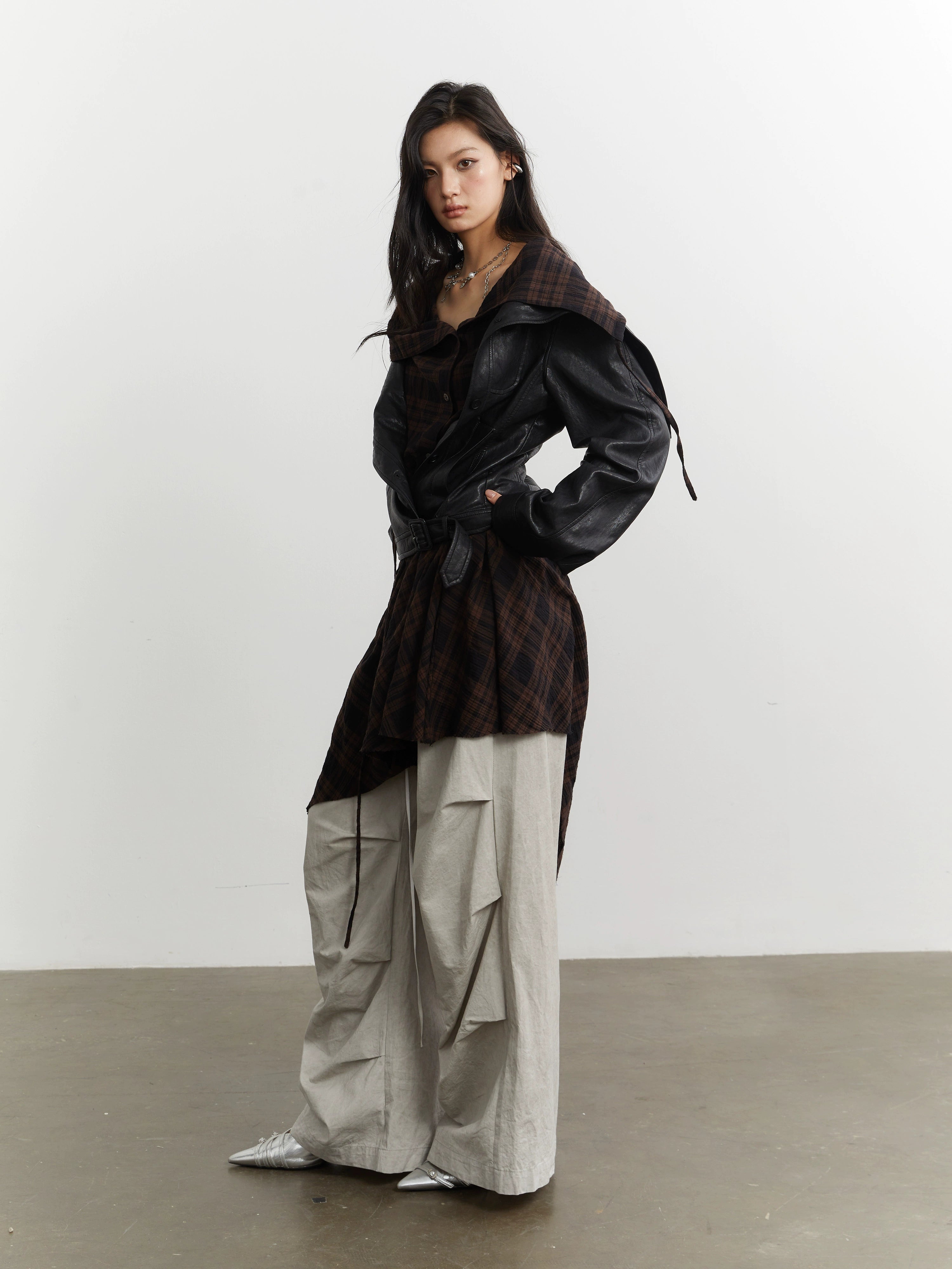 Plaid Rogue Convertible Leather Jacket and Skirt Setup