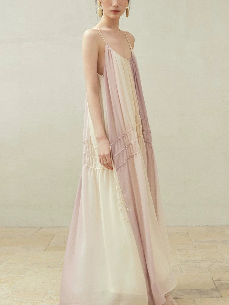Gradient Drawstring Maxi Slip Dress