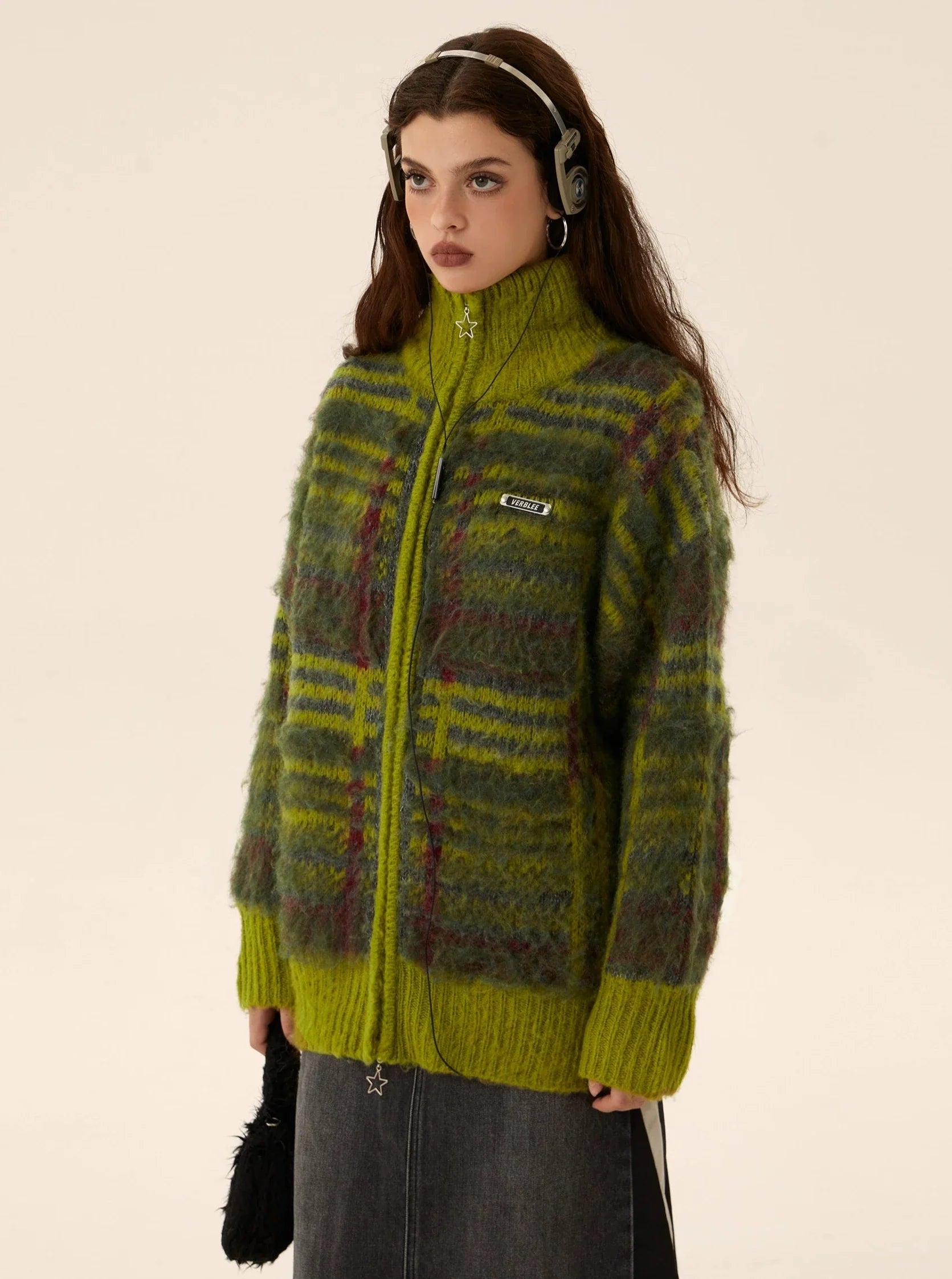 Mohair Knit Zipper Cardigan Sweater Coat