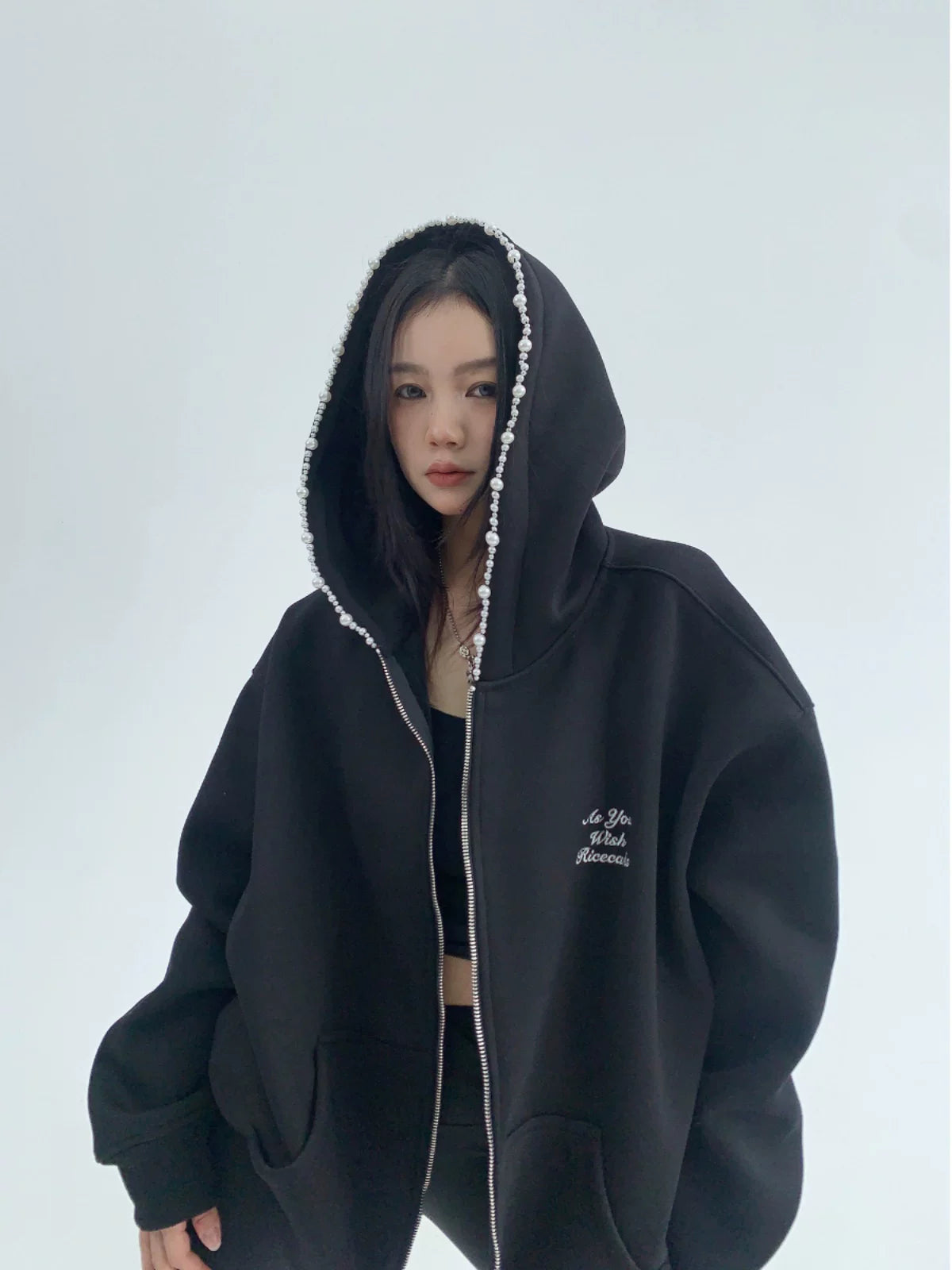 Pearl Trim Cloud Zip Hoodie