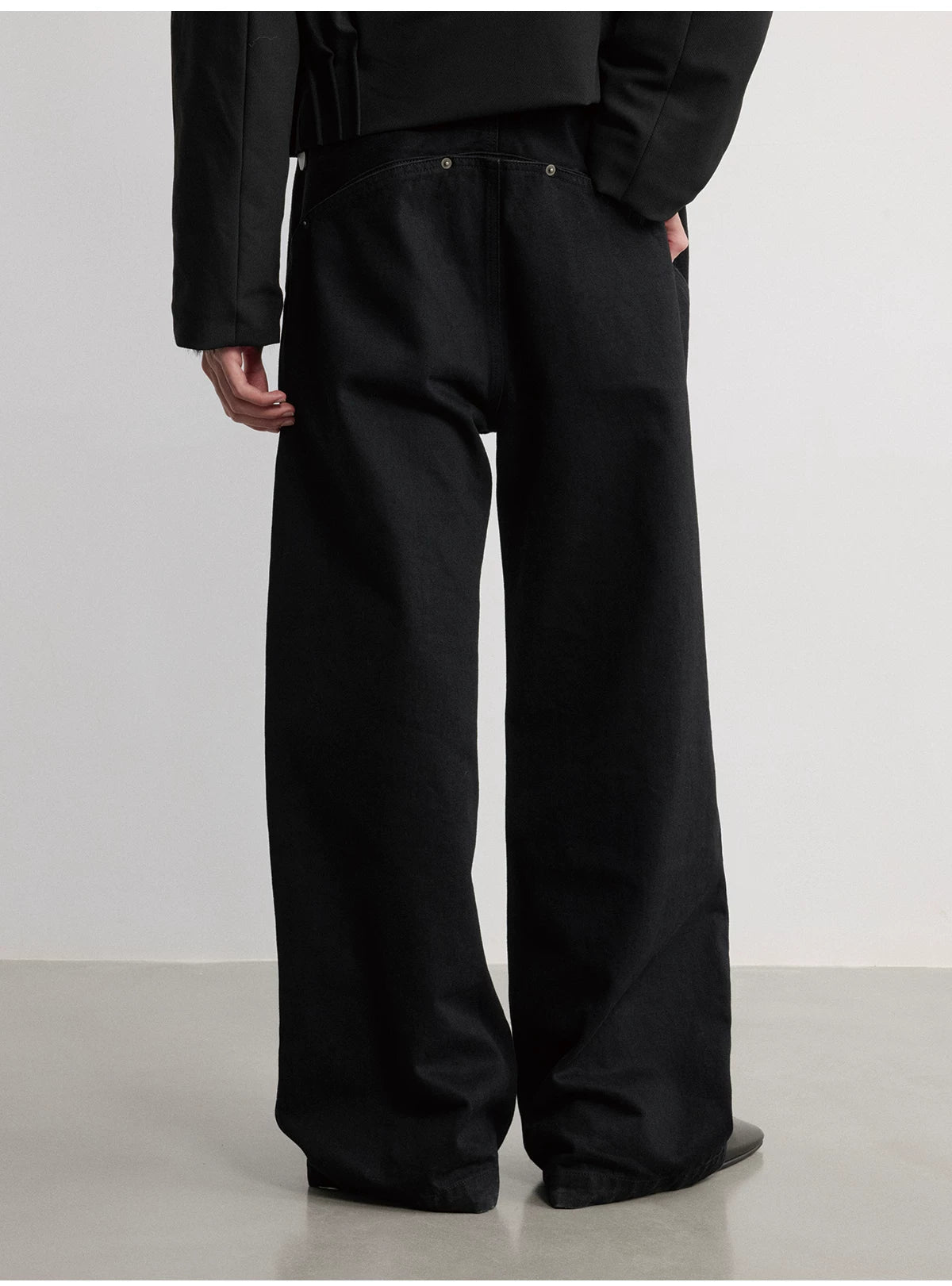 Black Minimalist Wide-Leg Denim Trousers