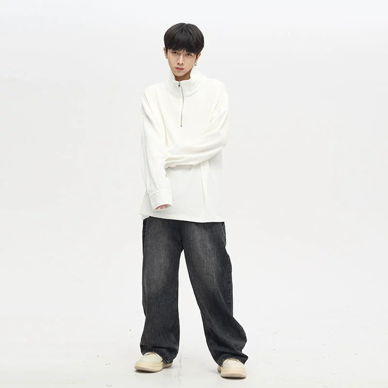 Quarter Zip Ribbed Cup Knit Sweater