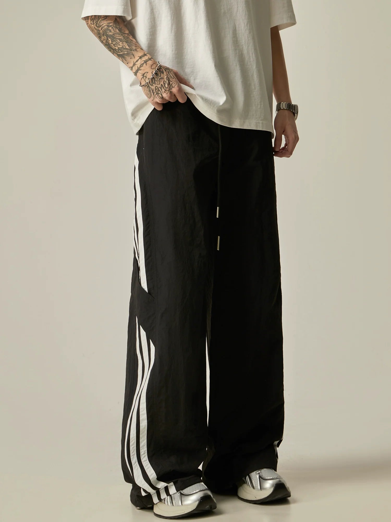 Wide-Leg Athletic Stripe Pants