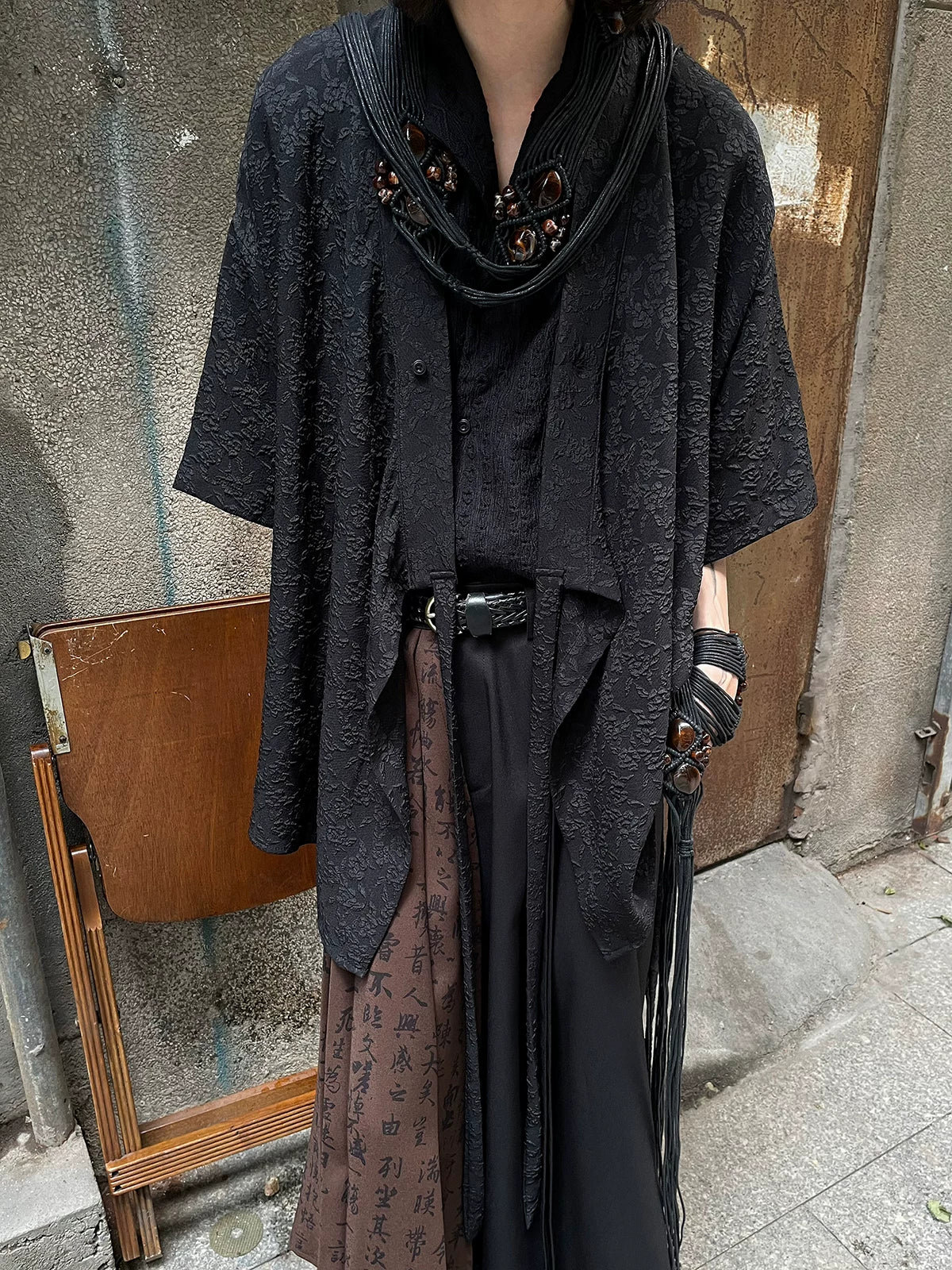 Obsidian Jacquard Draped Kimono Shirt