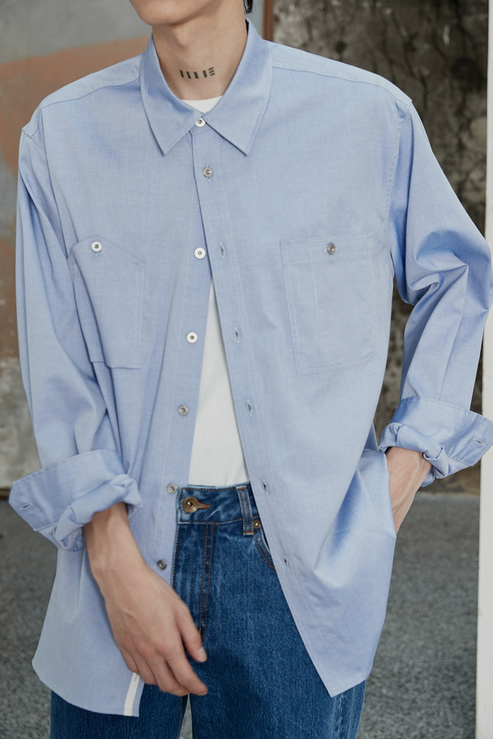 Asymmetric Pocket Oversized Shirt