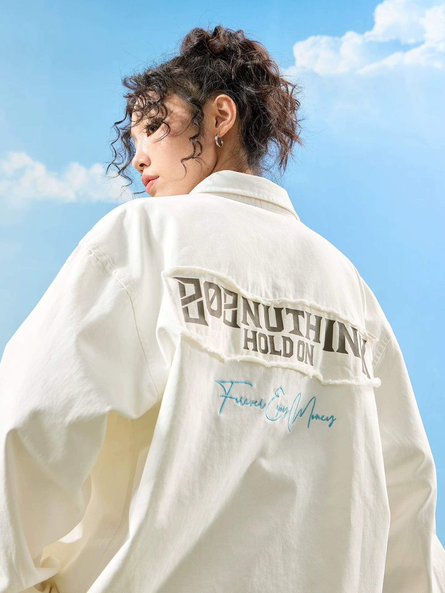 Graphic Embroidered Oversized Button-Up Shirt