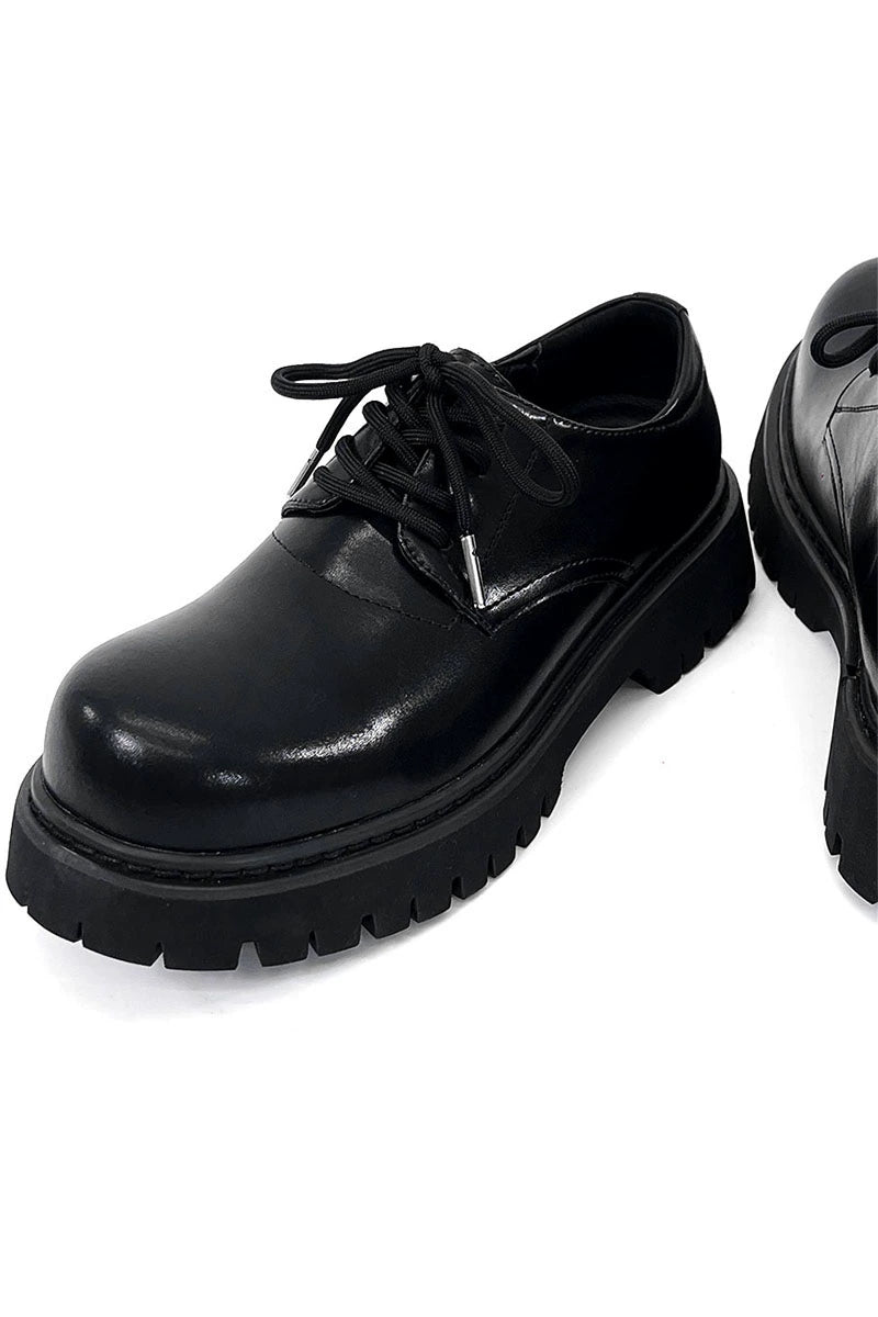 Chunky Black Matte and Glossy Platform Derby Shoes