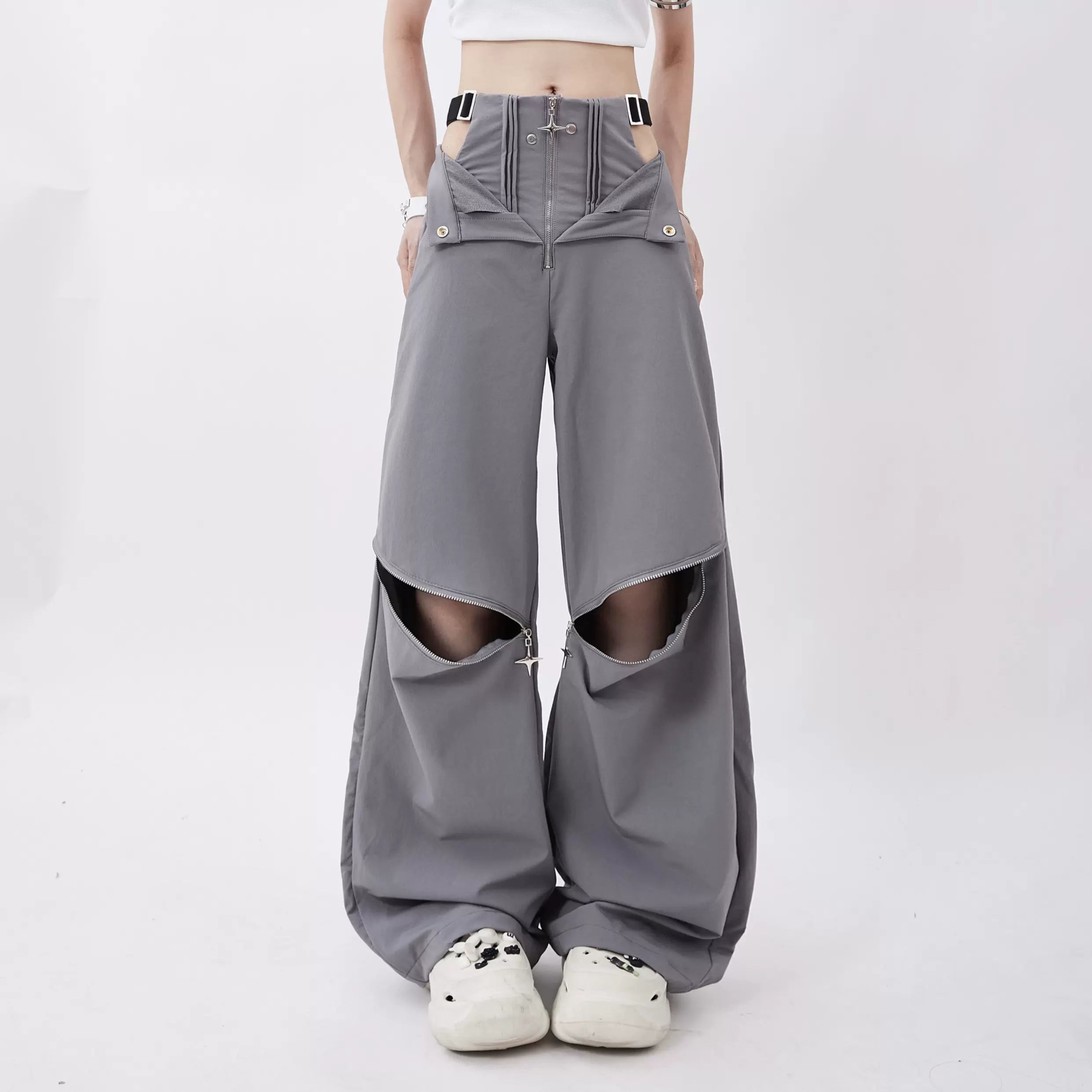 Zipper Two-Wear Wide Leg Casual Pants - chiclara