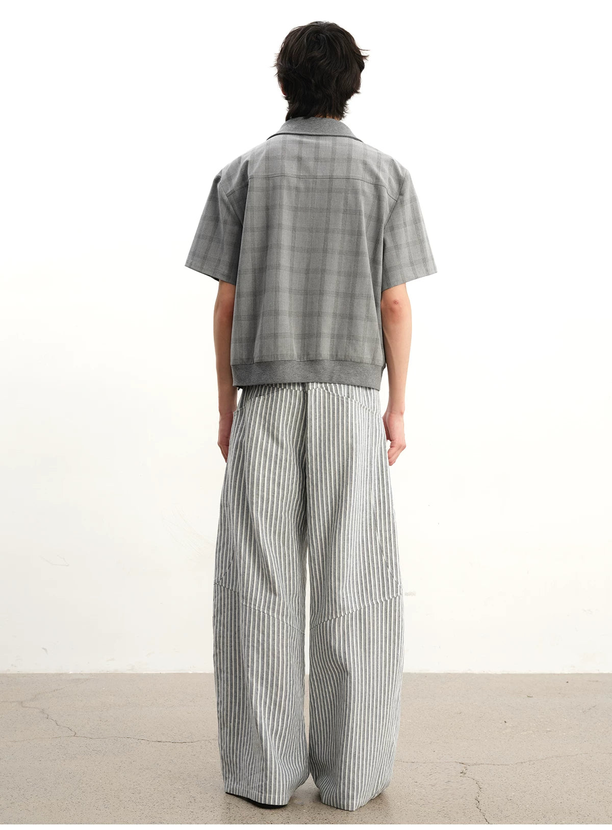 Vertical-Stripe Wide-Leg Balloon Trousers