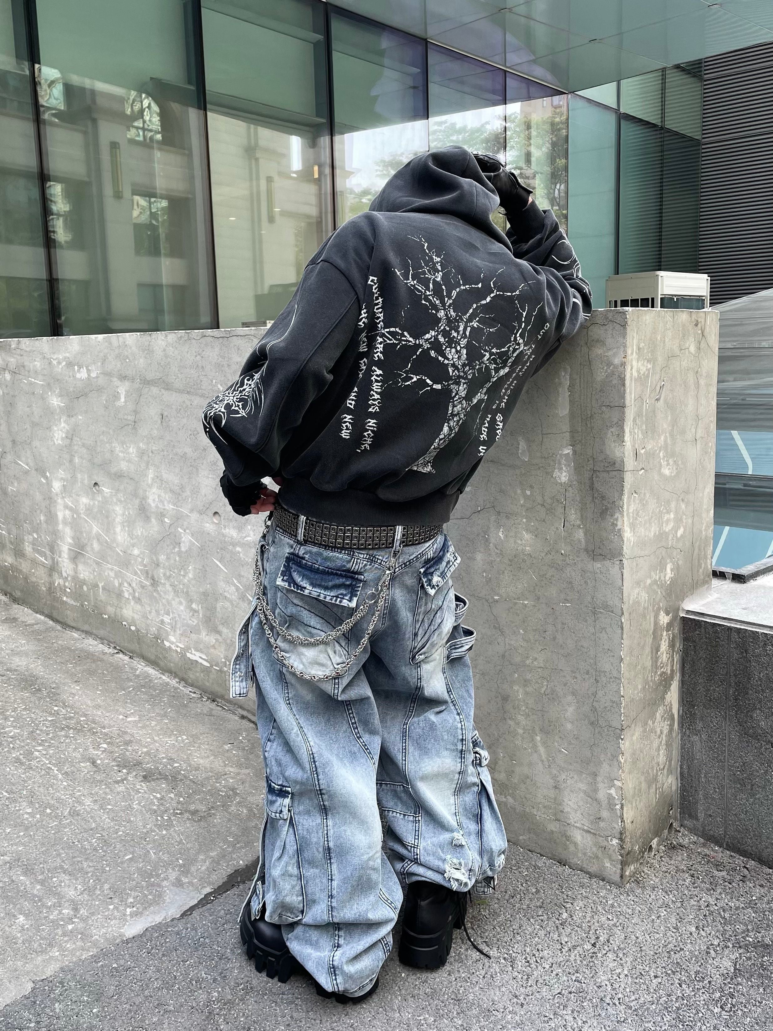 Charcoal "07" Graphic Zip-Up Hoodie