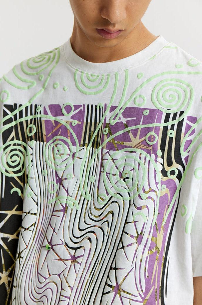 Abstract Distorted Craft Print T-Shirt - chiclara