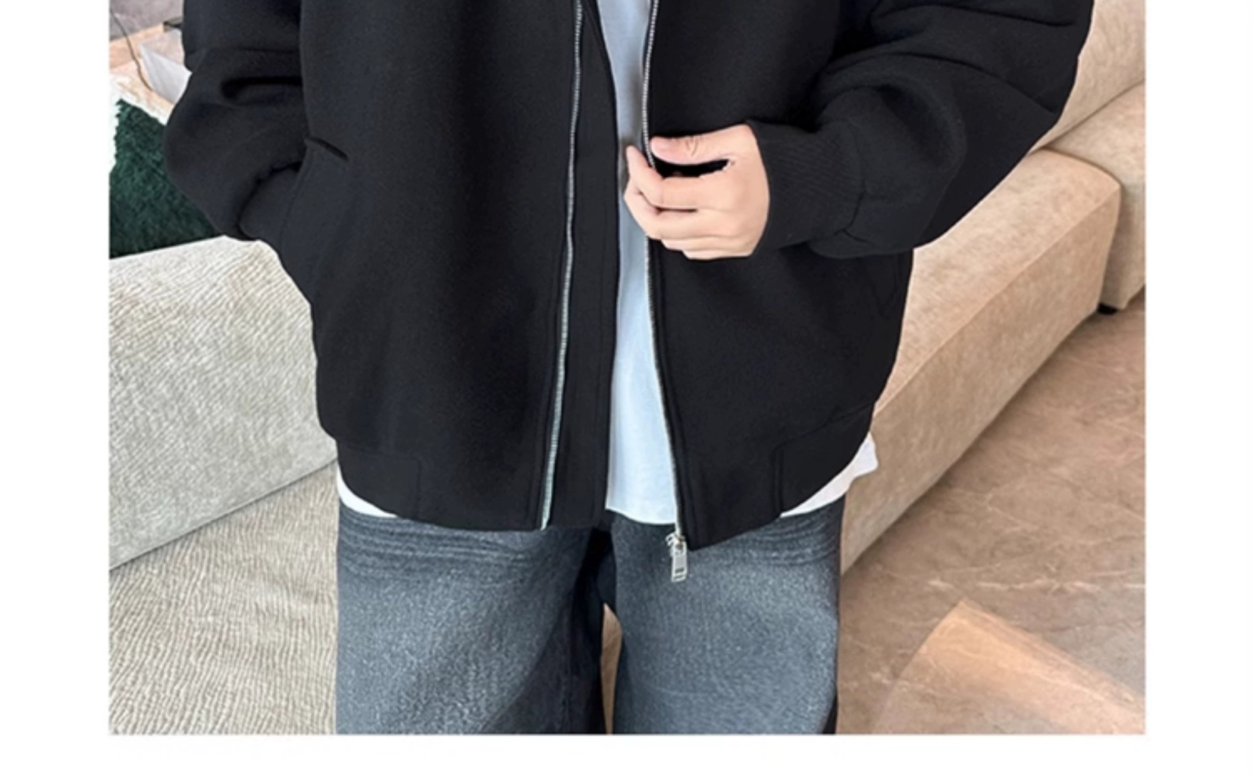 Oversized Stand Collar Zip Jacket