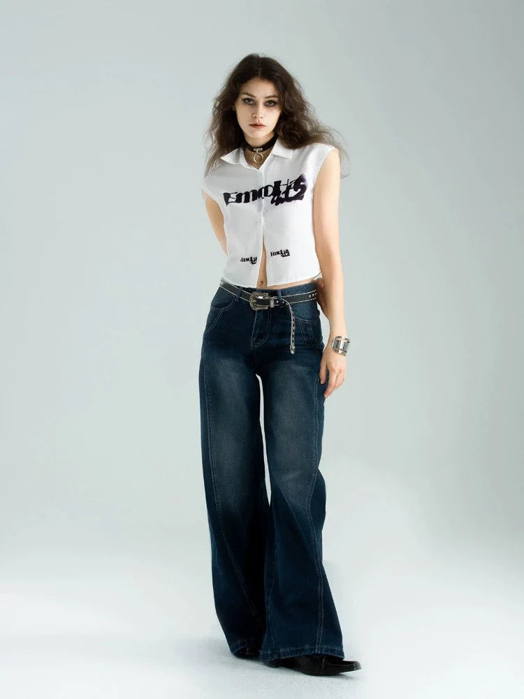 Punk-Inspired Cropped Button-Up Sleeveless Shirt