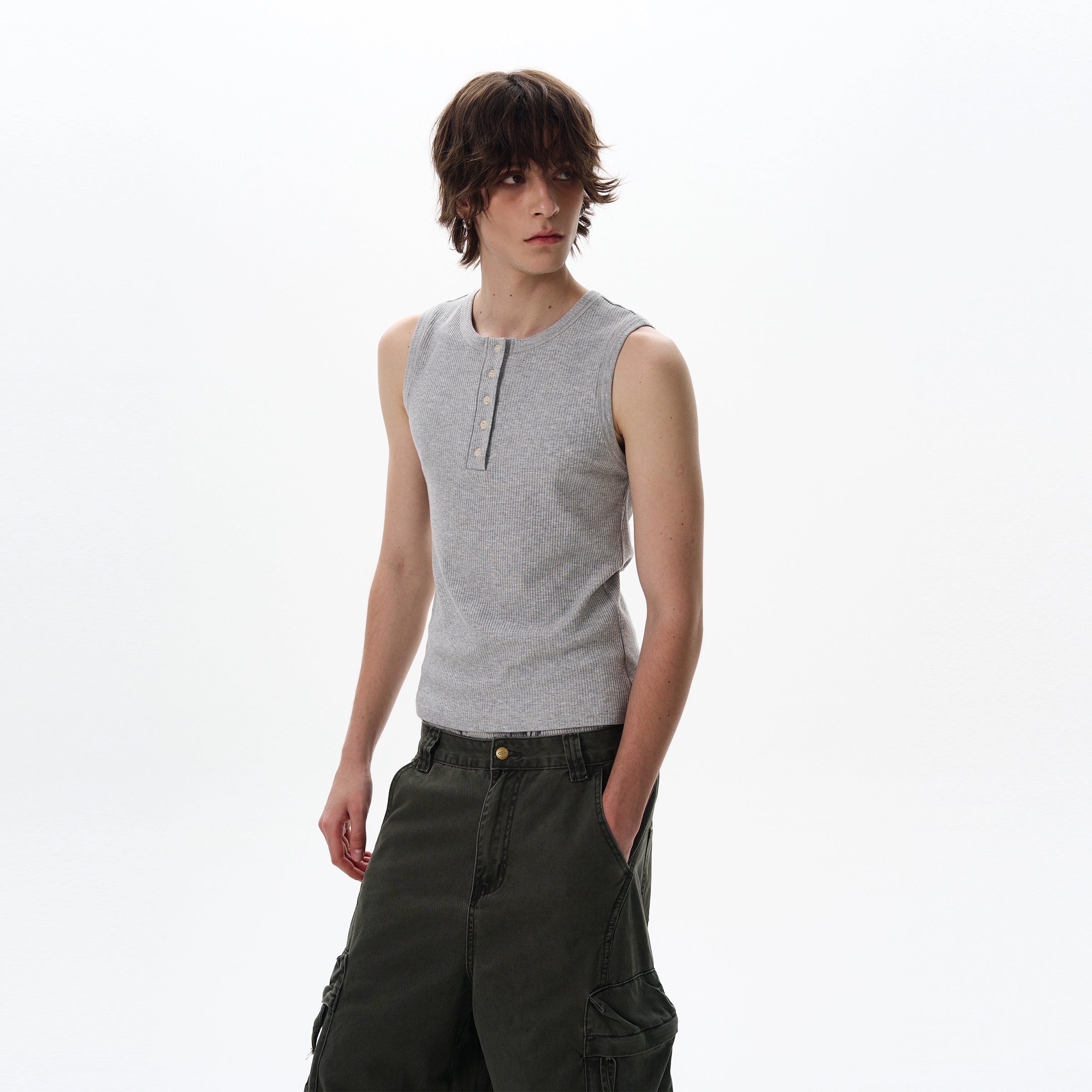 Slim Sleeveless Henley Tank Top