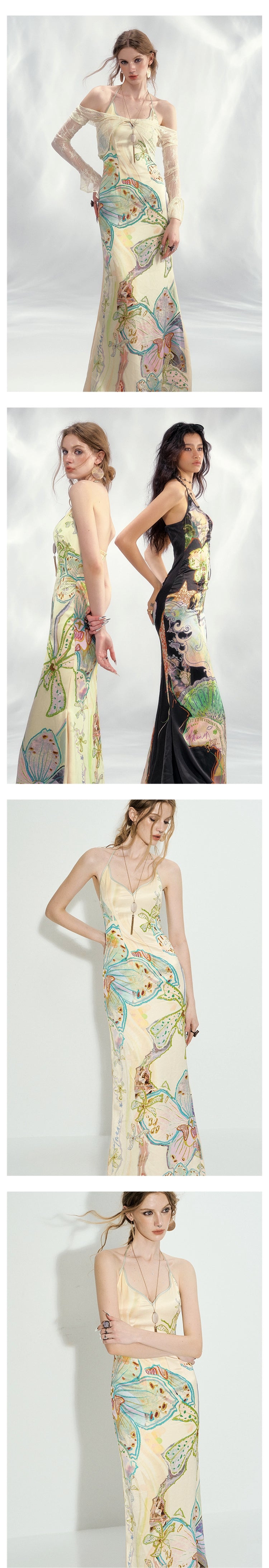 Tropical Print Fitted Mermaid Dress