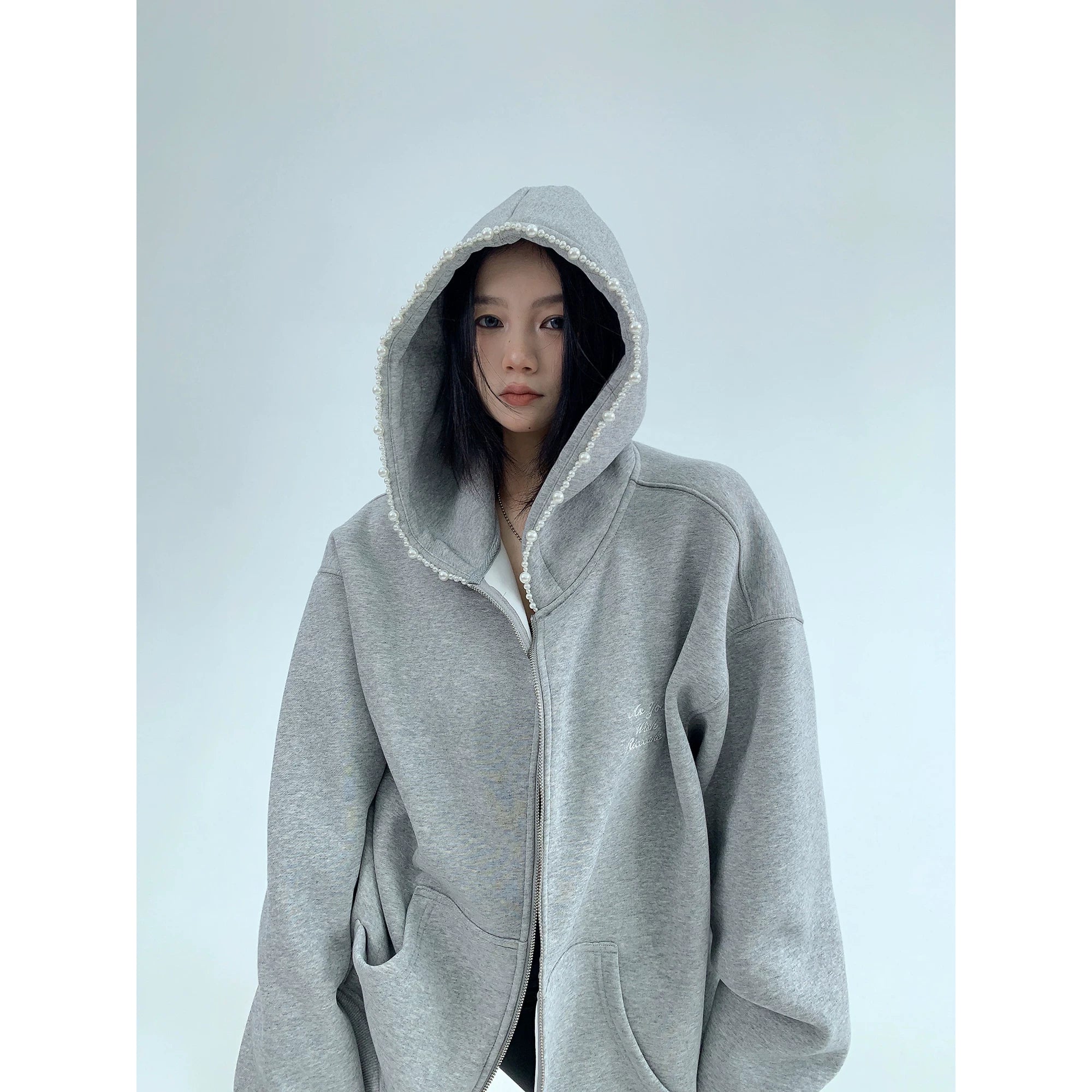 Pearl Trim Cloud Zip Hoodie