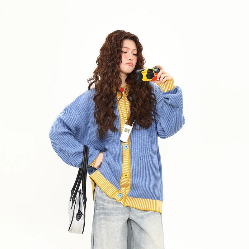 Sky Film Retro Contrast Cardigan