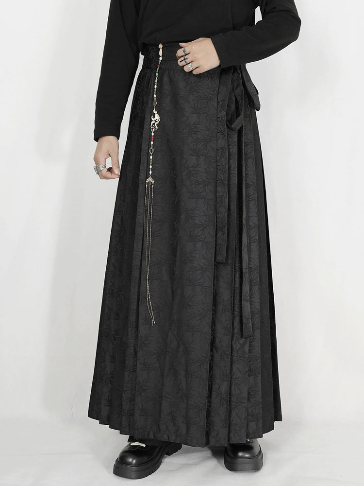 Black Jacquard Pleated Horse-Face Skirt