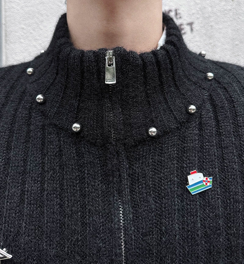 Pinfall Monogram Ribbed Zip Cardigan