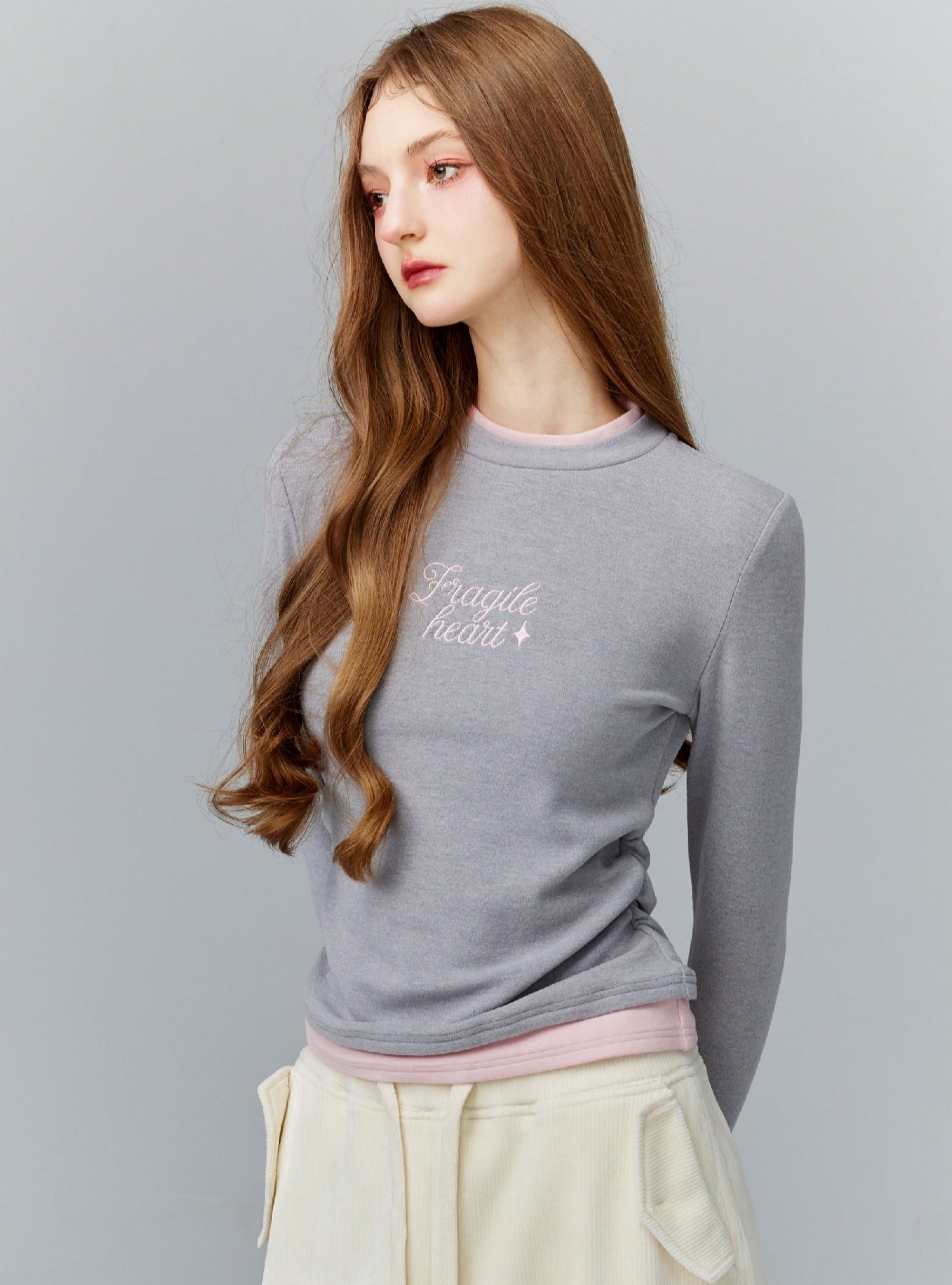 French Hearts Embroidered Long Sleeve Crop Top