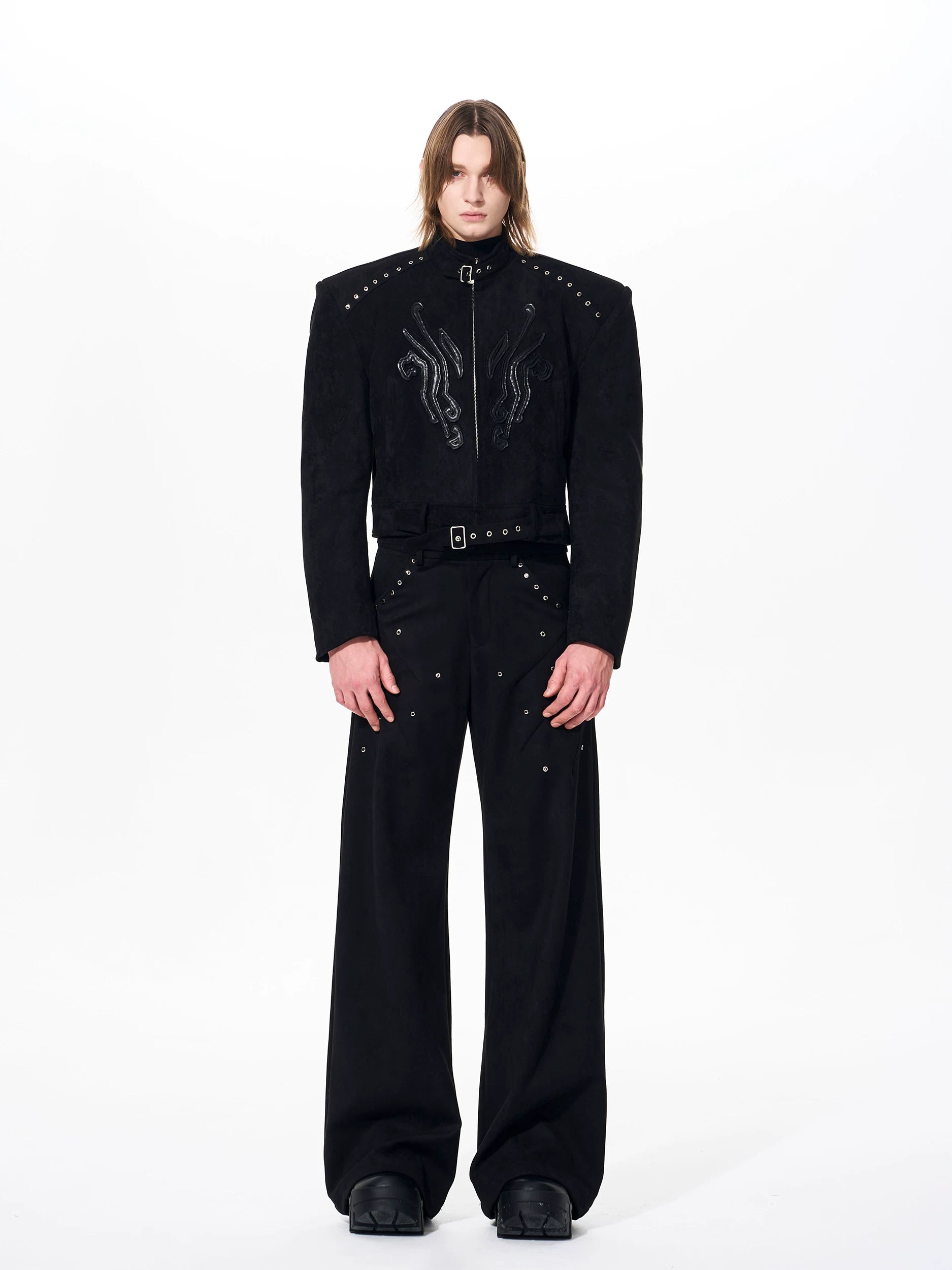 Obsidian Serpent Emblem Cropped Moto Jacket