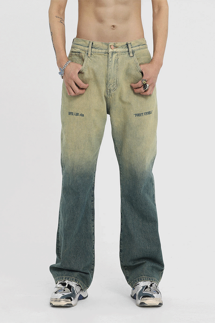 Gradient Embroidery Denim Jeans - chiclara