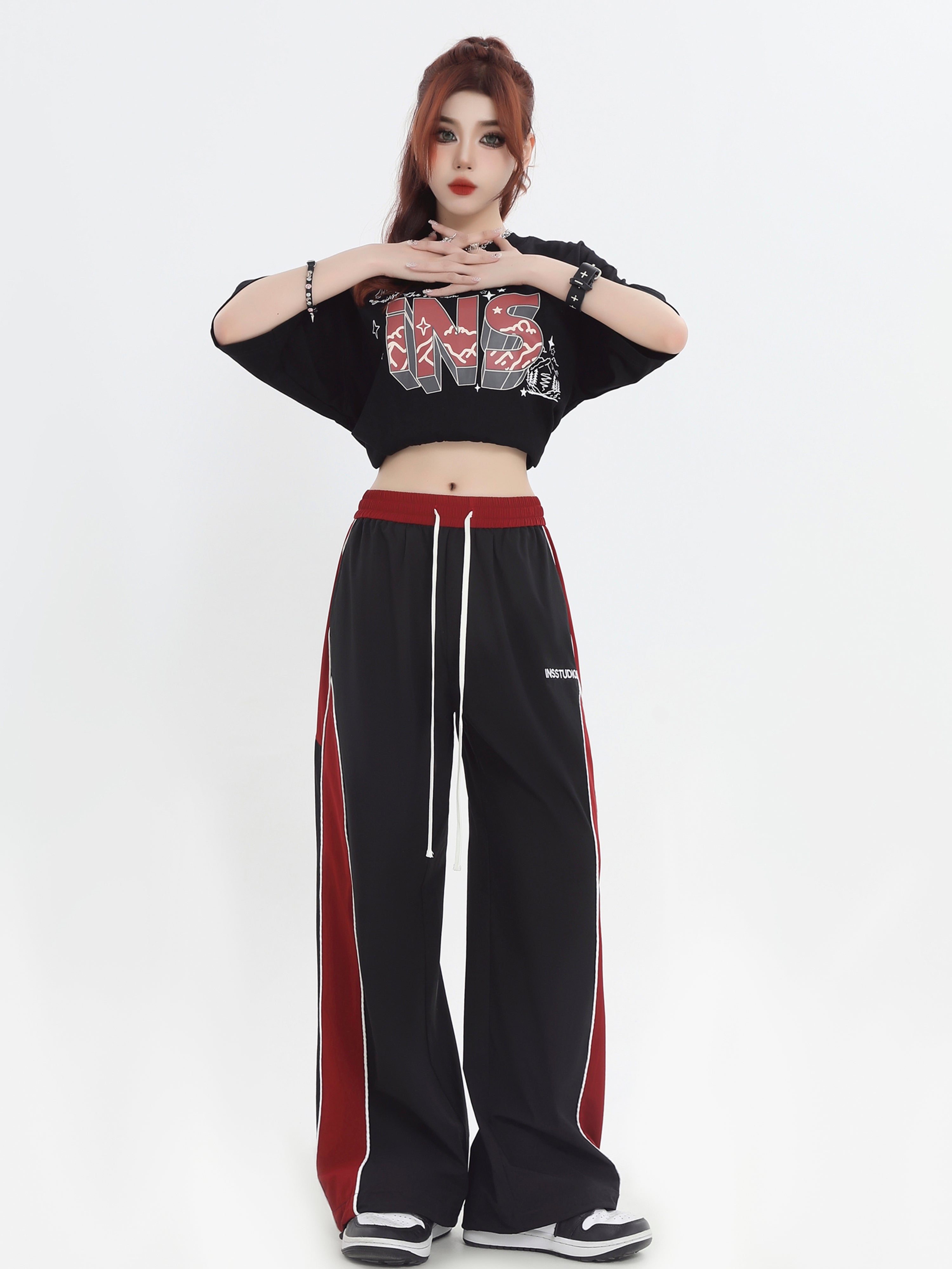 Contrast Stitched Clip Strip Casual Trousers - chiclara