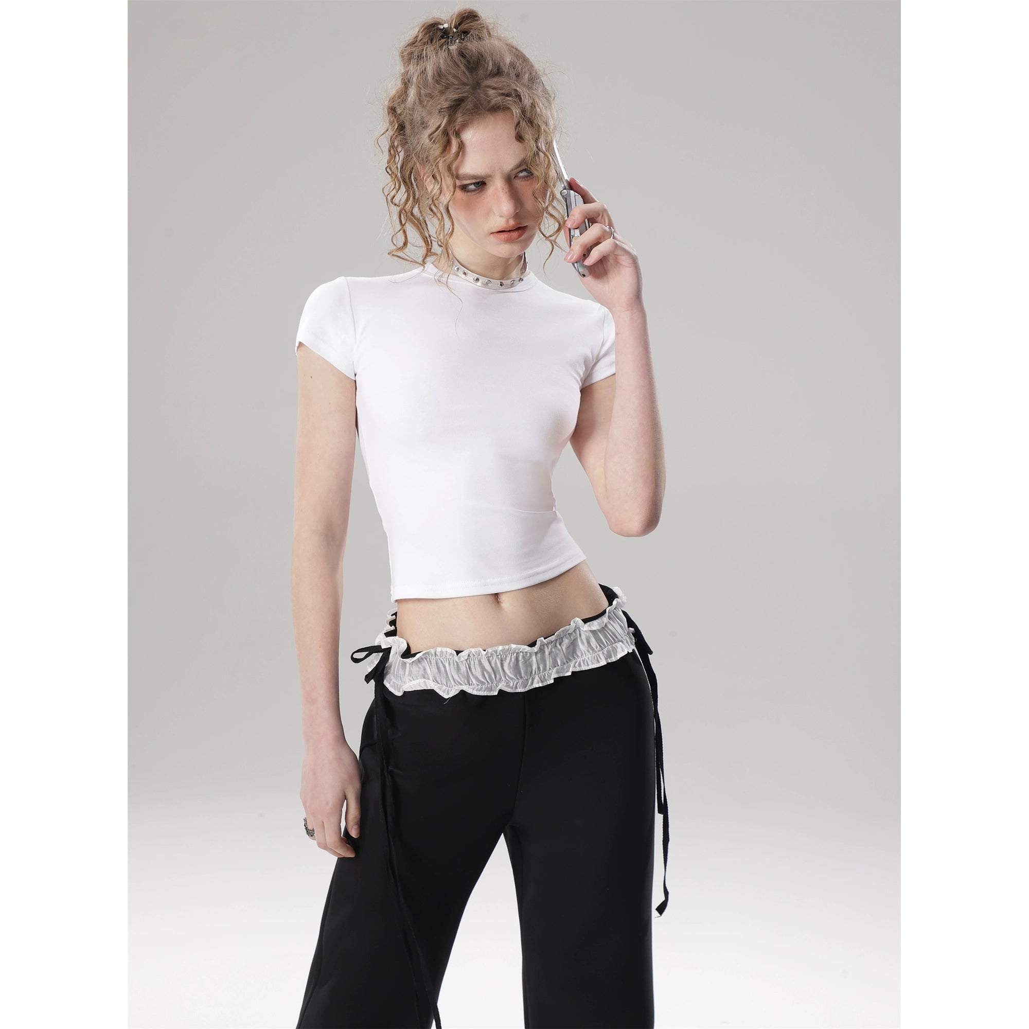 Solid Color Flutter Sleeve Crop Top